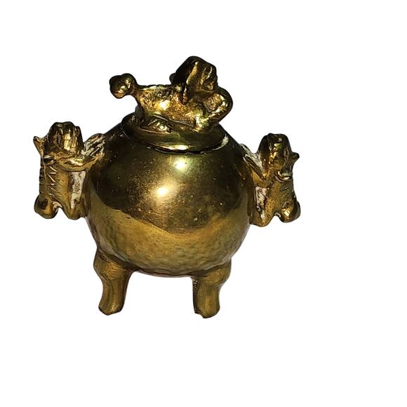 VINTAGE BRASS BRONZE INCENSE BURNER STATUE DOG POT - Picture 1 of 6